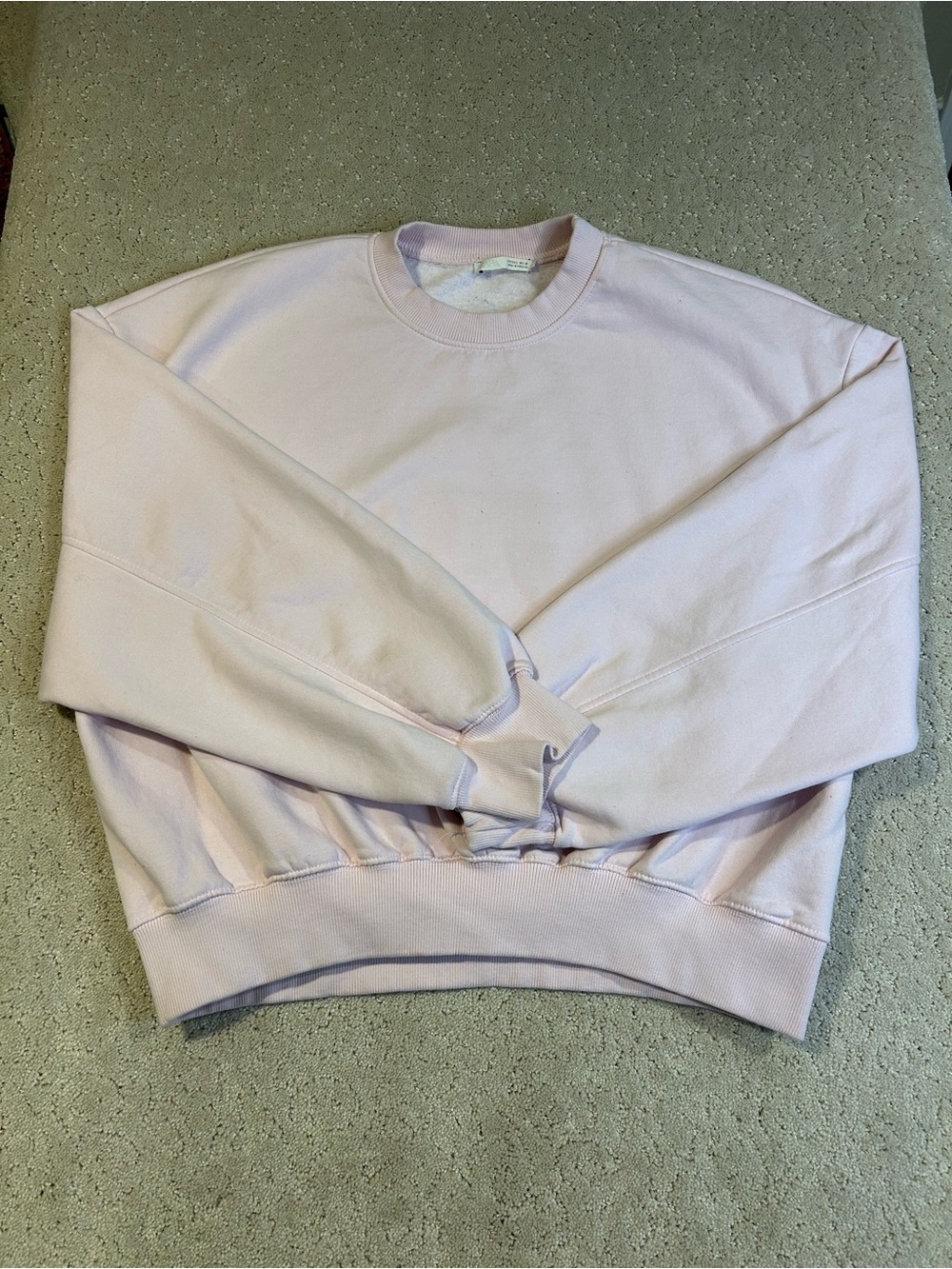 Zara Women Pink Cropped Sweatshirt Size L Oversized Crew Neck Cotton Blend